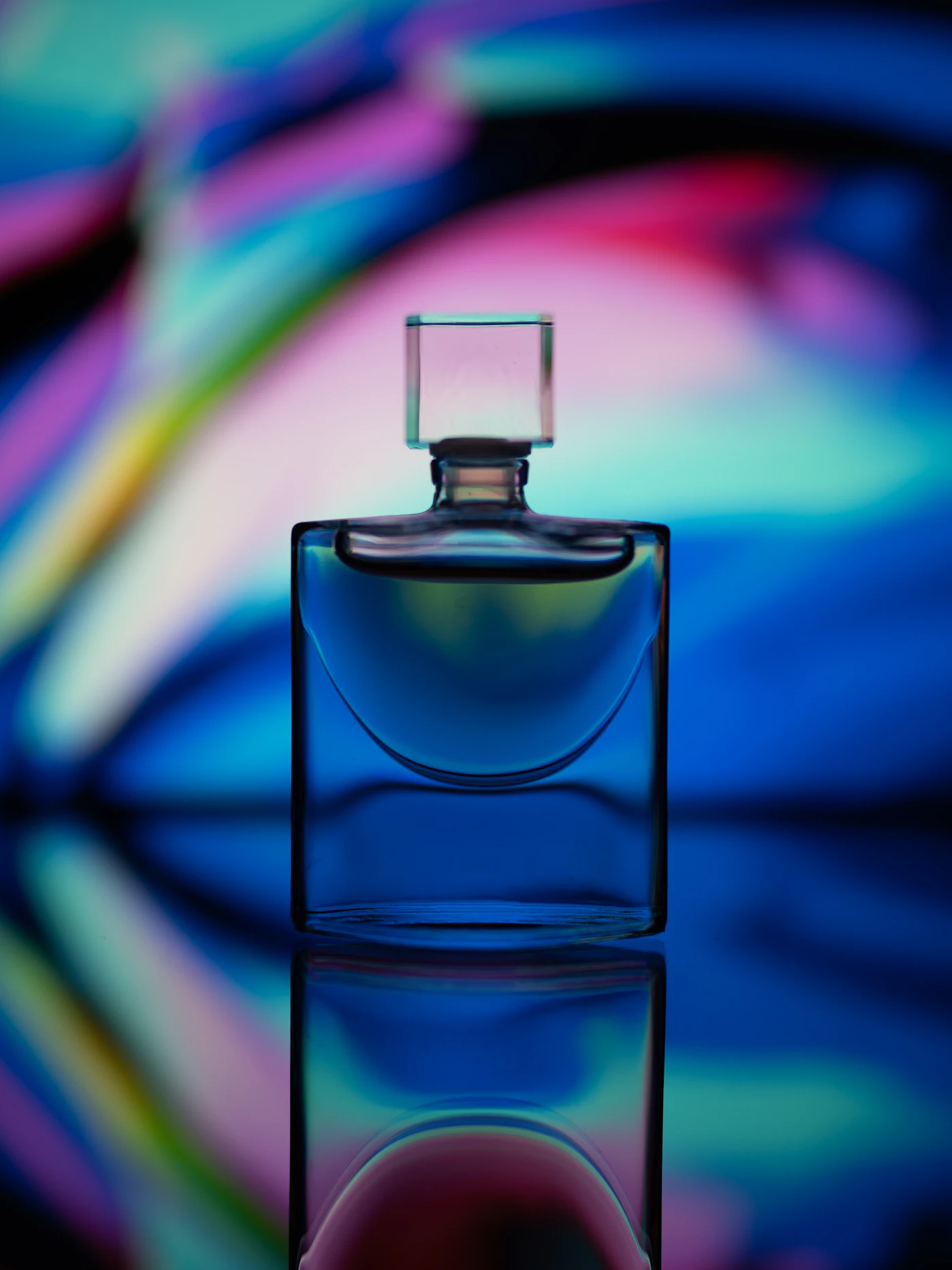 Crystal perfume bottle catching soft light